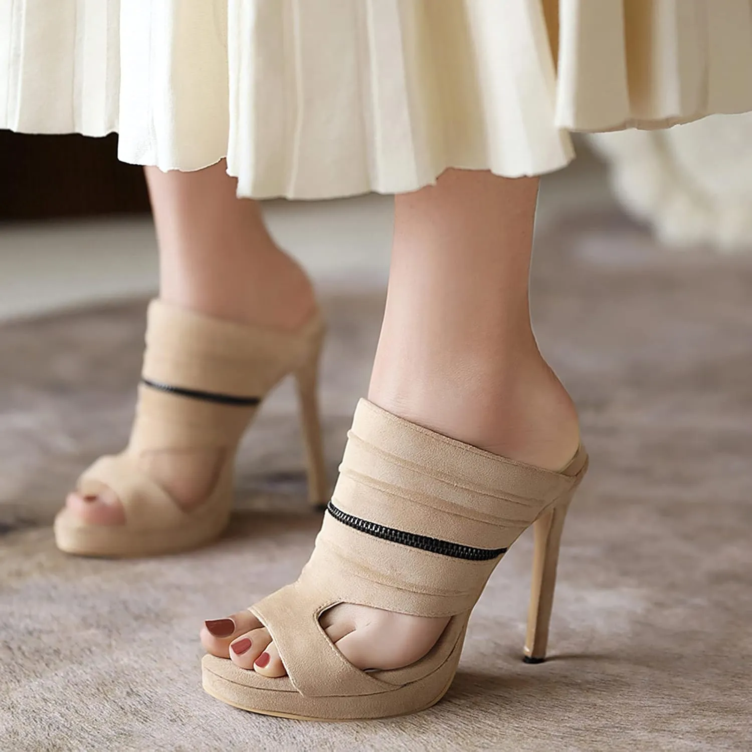 Gicoiz Peep Toe Slippers Stiletto Heels Women Mules Sandals