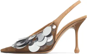 Goolita Women's Slingback Stiletto High Heels Closed Pointed Toe with Sequin Embellished Mesh Pumps Slip On Party Evening Pumps Shoes