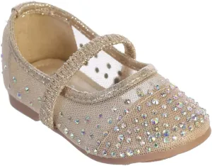 iGirlDress Infant Toddler Girls Mesh Flats with Elastic Strap/Rhinestone and Bow Flower Girls Shoes (Size 1-8)