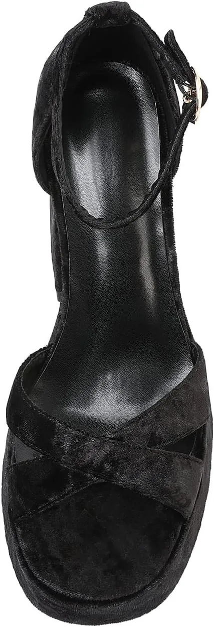 Joseywade Heeled Sandals Strappy Platform Chunky Block High Heels Round Open Toe 4 Inch Ankle Strap Sexy Work Dance Shoes