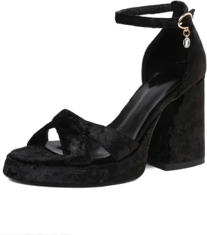 Joseywade Heeled Sandals Strappy Platform Chunky Block High Heels Round Open Toe 4 Inch Ankle Strap Sexy Work Dance Shoes
