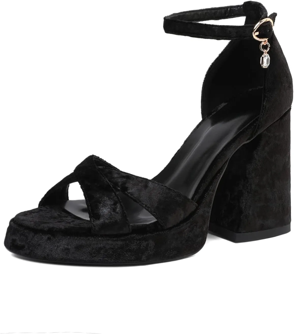 Joseywade Heeled Sandals Strappy Platform Chunky Block High Heels Round Open Toe 4 Inch Ankle Strap Sexy Work Dance Shoes