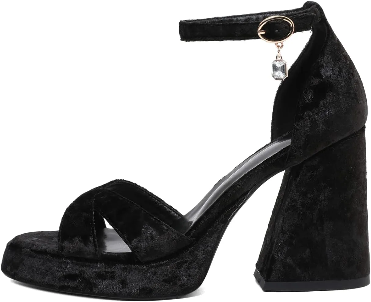 Joseywade Heeled Sandals Strappy Platform Chunky Block High Heels Round Open Toe 4 Inch Ankle Strap Sexy Work Dance Shoes