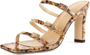Joseywade Women Block Chunky High Heels Heeled Sandals Mules Strappy Open Toe Slip On Shoes 3.5"