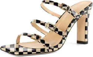 Joseywade Women Block Chunky High Heels Heeled Sandals Mules Strappy Open Toe Slip On Shoes 3.5"