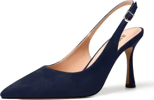 JUSTDANNI Womens Slingback Suede Pointed Toe Wedding Dress Buckle Comfortable Stiletto High Heel Pumps Shoes 3.3 Inch