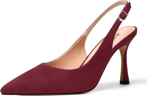 JUSTDANNI Womens Slingback Suede Pointed Toe Wedding Dress Buckle Comfortable Stiletto High Heel Pumps Shoes 3.3 Inch