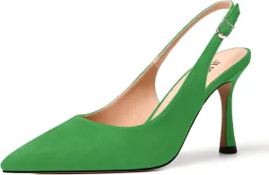 JUSTDANNI Womens Slingback Suede Pointed Toe Wedding Dress Buckle Comfortable Stiletto High Heel Pumps Shoes 3.3 Inch