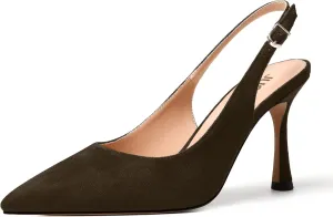 JUSTDANNI Womens Slingback Suede Pointed Toe Wedding Dress Buckle Comfortable Stiletto High Heel Pumps Shoes 3.3 Inch