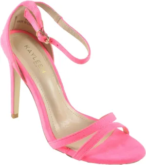 Kayleen Women's Jeanna-1 Faux Suede Adjustable Ankle Strap Stiletto High Heel Dress Sandals (8.5, Neo Pink)
