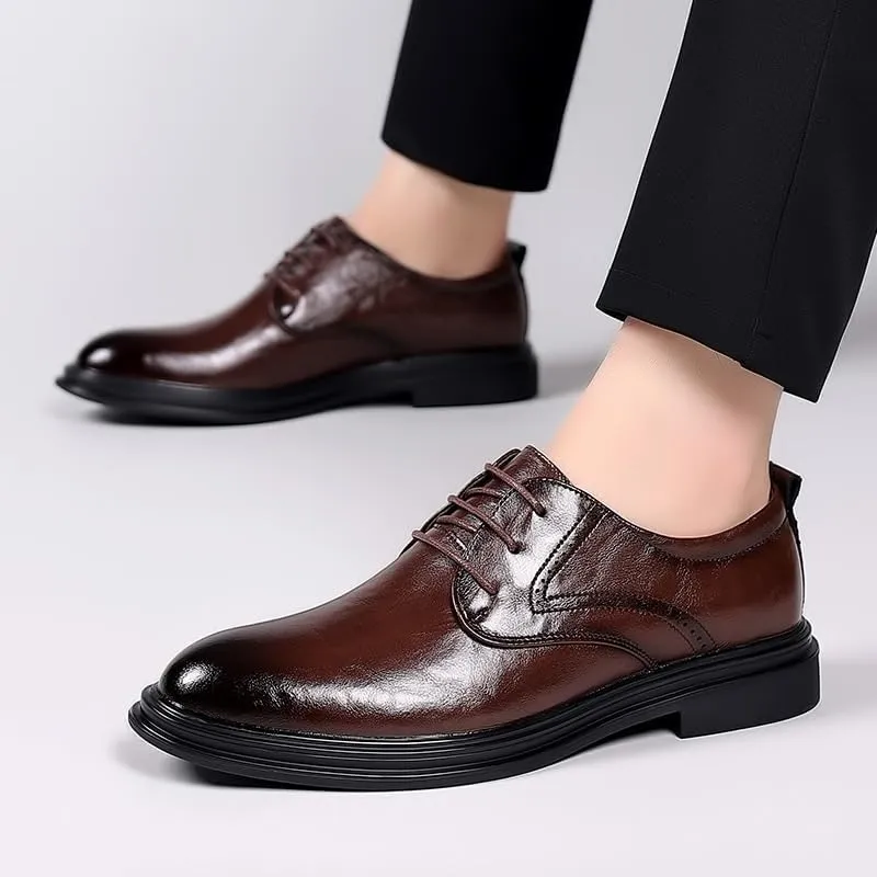 Men's Brogue Shoes Men Genuine Leather Lace Up Oxfords Shoes Comfort Wide Round Toe Non-Slip Dress Shoes