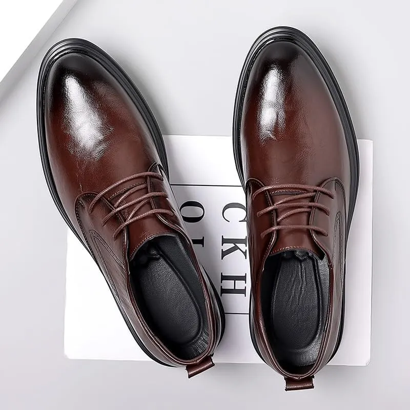 Men's Brogue Shoes Men Genuine Leather Lace Up Oxfords Shoes Comfort Wide Round Toe Non-Slip Dress Shoes