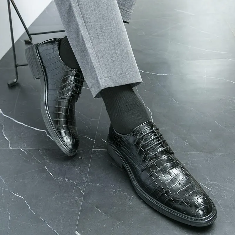 Men's Brogue Shoes Retro Pointed Chunky Heel Non-Slip Business Dress Shoes Genuine Leather Oxford Shoes for Men(Black,7)
