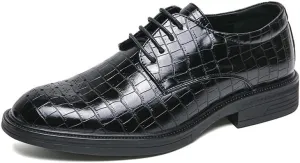 Men's Brogue Shoes Retro Pointed Chunky Heel Non-Slip Business Dress Shoes Genuine Leather Oxford Shoes for Men(Black,7)