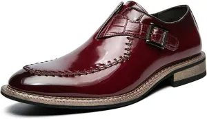 Men's Chunky Heel Oxford Shoes Buckle Pointed Toe Business Dress Shoes Slip On Loafers Brogue Shoes