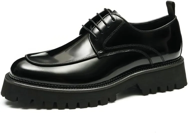 Men's Dress Shoes Mens Shiny Patent Leather Lace Up Business Oxford Shoes Comfortable Non-Slip Low Tuxedo Shoes for Men