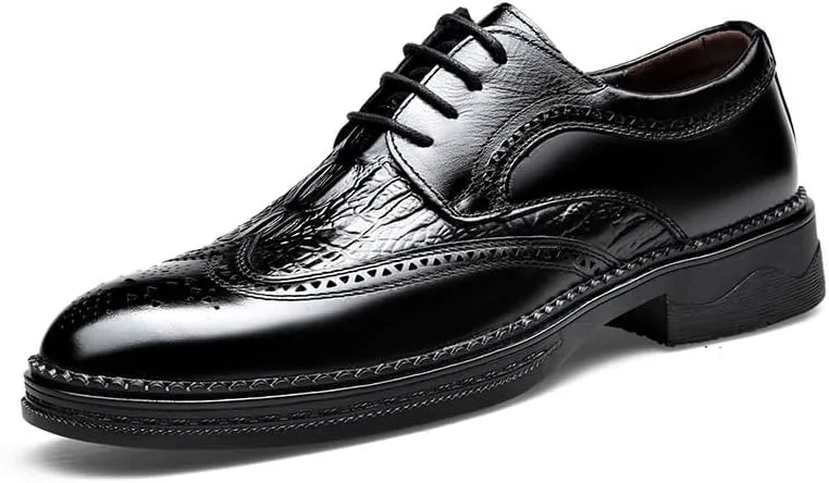 Men's Fashion Wingtip Brogue Shoes Men Genuine Leather Lace Up Oxford Shoes Business Casual Comfort Pointed Toe Derby Shoes