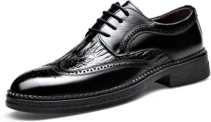 Men's Fashion Wingtip Brogue Shoes Men Genuine Leather Lace Up Oxford Shoes Business Casual Comfort Pointed Toe Derby Shoes
