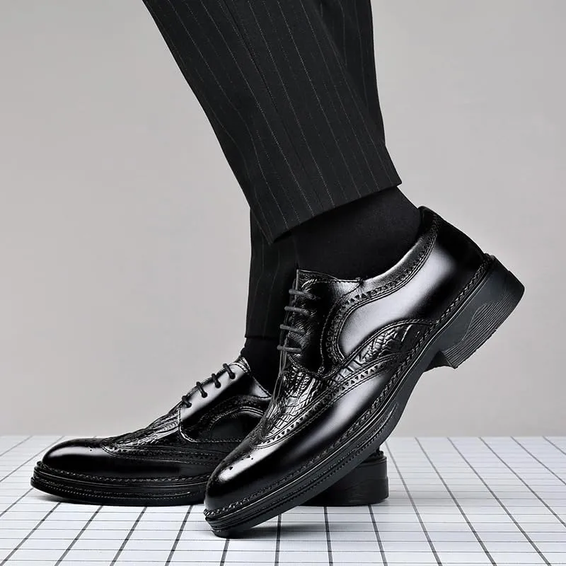 Men's Fashion Wingtip Brogue Shoes Men Genuine Leather Lace Up Oxford Shoes Business Casual Comfort Pointed Toe Derby Shoes