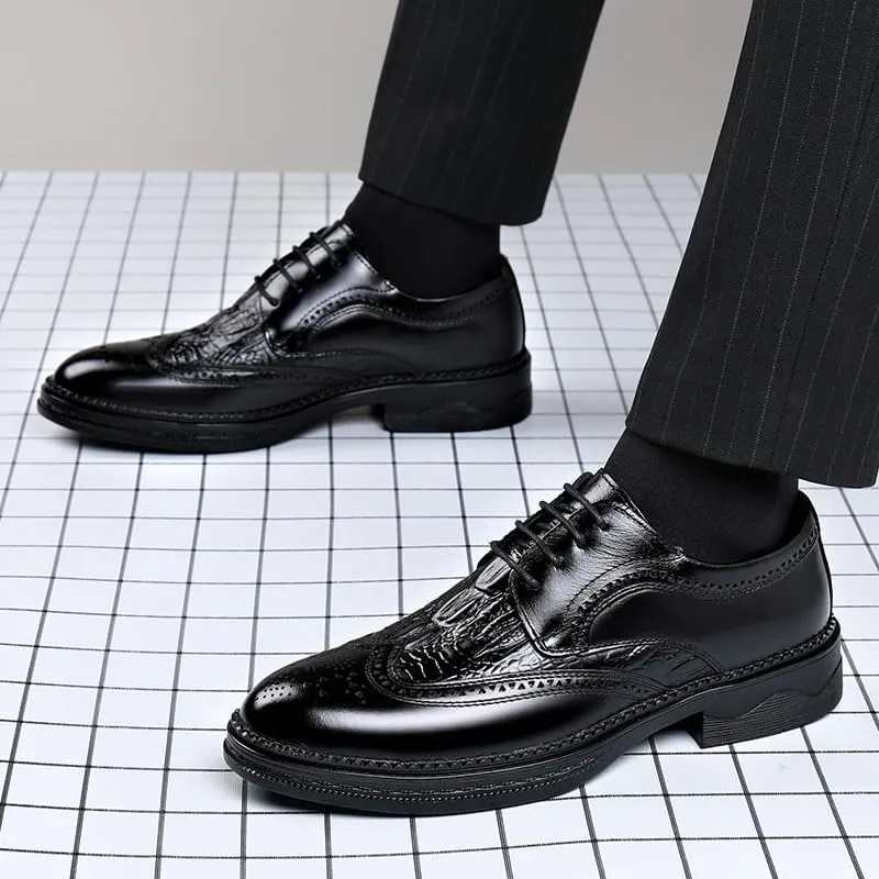 Men's Fashion Wingtip Brogue Shoes Men Genuine Leather Lace Up Oxford Shoes Business Casual Comfort Pointed Toe Derby Shoes