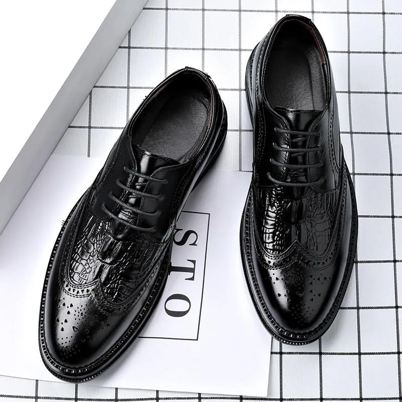 Men's Fashion Wingtip Brogue Shoes Men Genuine Leather Lace Up Oxford Shoes Business Casual Comfort Pointed Toe Derby Shoes