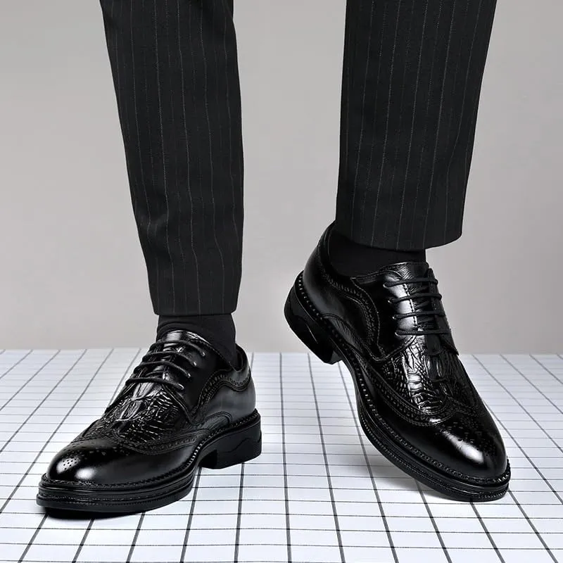 Men's Fashion Wingtip Brogue Shoes Men Genuine Leather Lace Up Oxford Shoes Business Casual Comfort Pointed Toe Derby Shoes