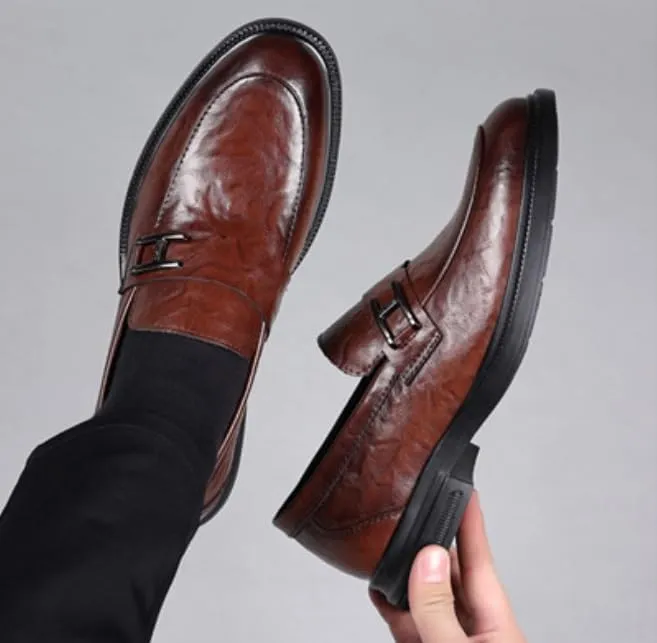 Men's Formal Business Oxford Shoes Genuine Leather Slip On Dress Shoes for Office Wedding Tuxedo Derby Shoes