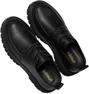 Men's Genuine Leather Oxfords Fashion Round Toe Low Block Business Work Office Formal Shoes for Daily Walking