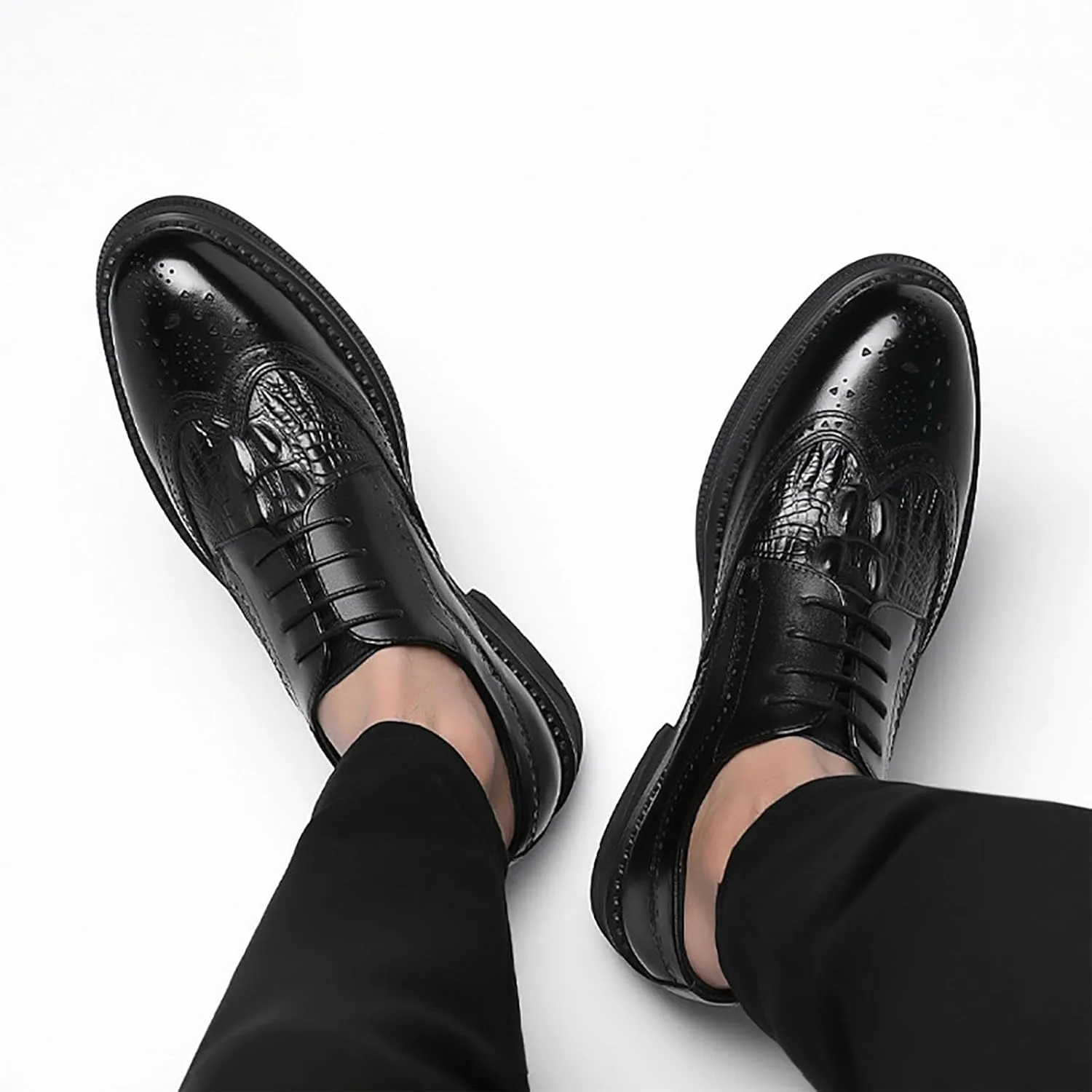 Men's Genuine Leather Versatile Dress Casual Wingtip Brogue Shoes, Comfortable & Breathable, Ideal for Business & Wedding for Men