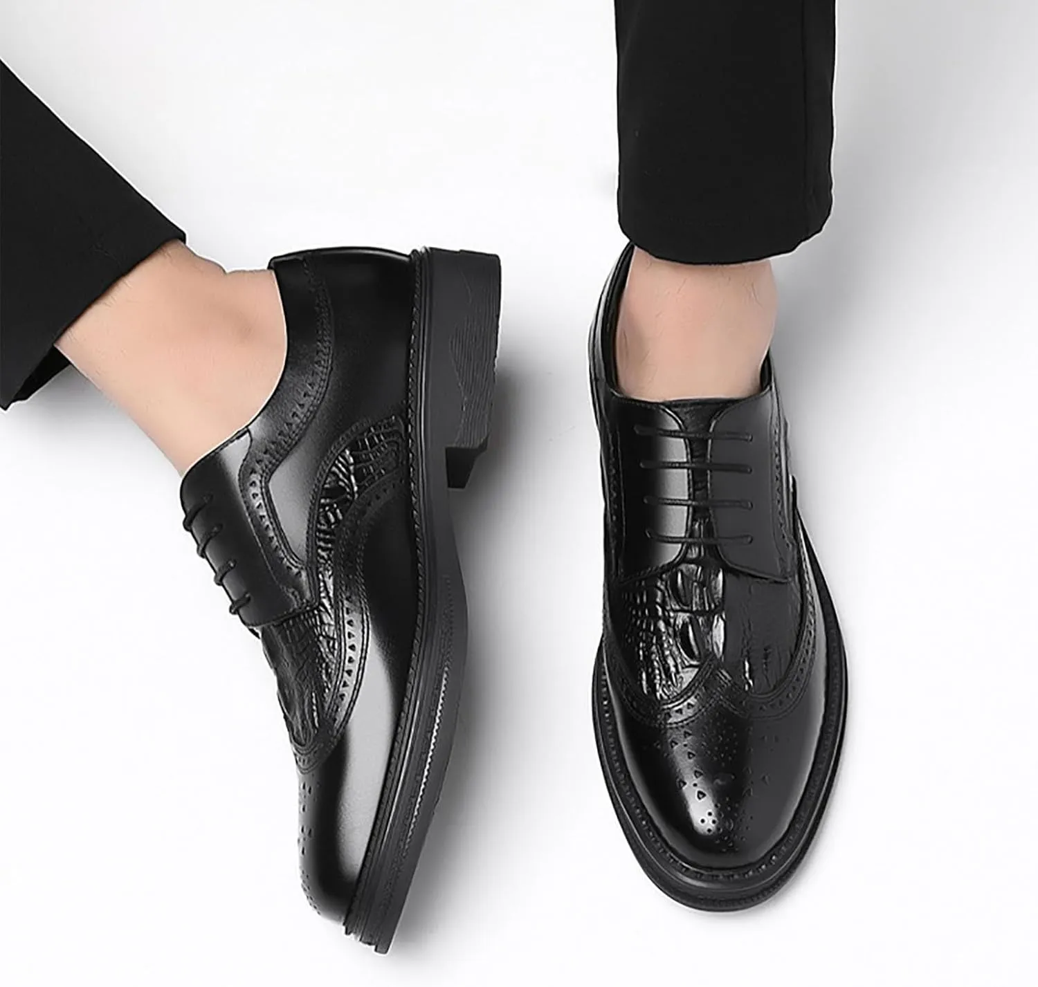 Men's Genuine Leather Versatile Dress Casual Wingtip Brogue Shoes, Comfortable & Breathable, Ideal for Business & Wedding for Men