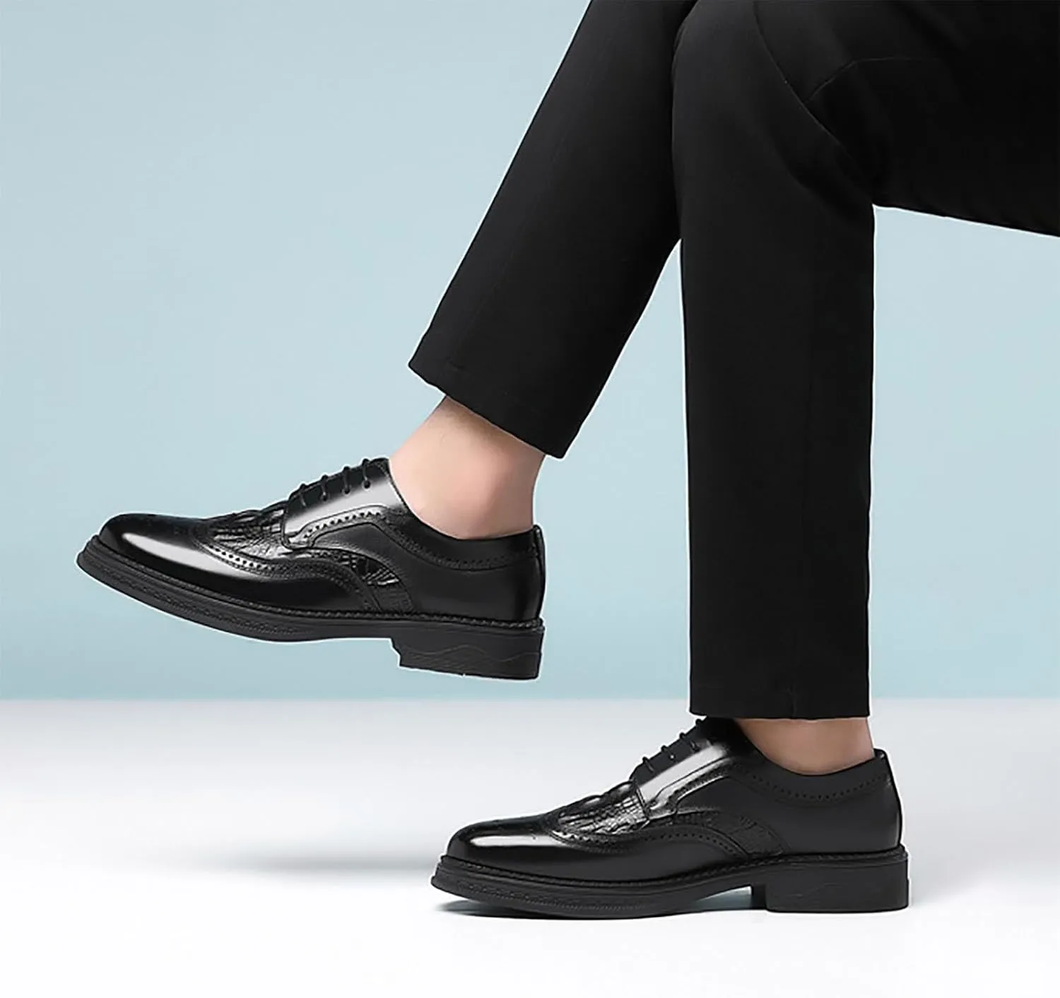 Men's Genuine Leather Versatile Dress Casual Wingtip Brogue Shoes, Comfortable & Breathable, Ideal for Business & Wedding for Men