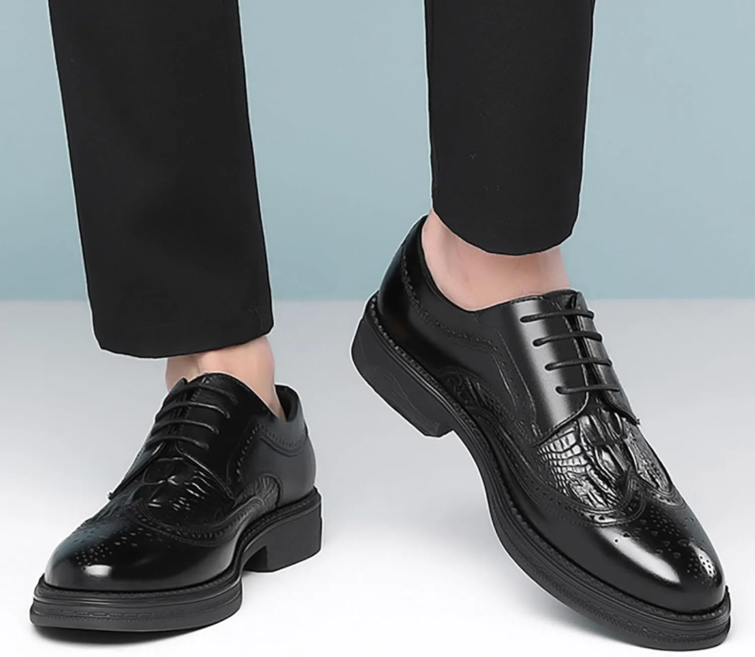 Men's Genuine Leather Versatile Dress Casual Wingtip Brogue Shoes, Comfortable & Breathable, Ideal for Business & Wedding for Men