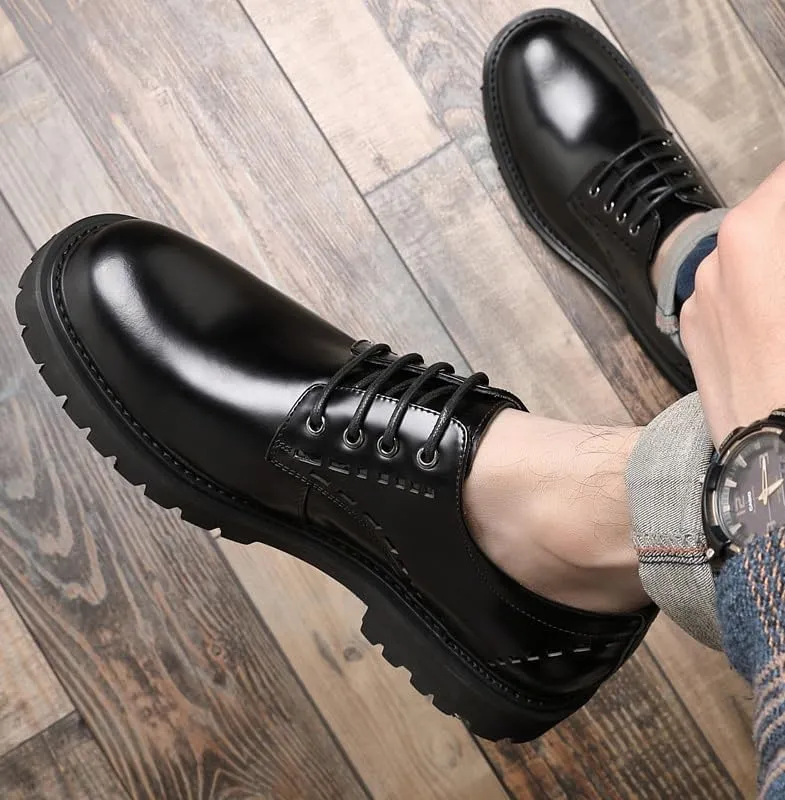 Men's Leather Platform Dress Shoes Retro Comfortable Non-Slip Business Men Oxford Shoes