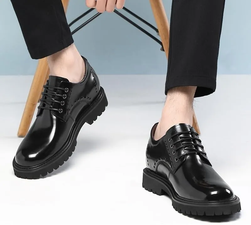 Men's Leather Platform Dress Shoes Retro Comfortable Non-Slip Business Men Oxford Shoes