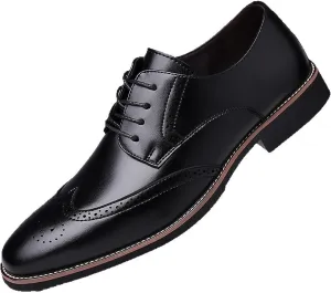 Men's Leather Wingtip Business Dress Oxford Shoes Lace Up Retro Pointed Comfortable Formal Brogue Shoes Wedding Party Derby Shoes