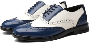 Mens Multicolor Leather Lace Up Brogues Dress Oxford Shoes Retro Two Tone Wingtip Carving Prom Derby Shoes Pointed Toe Business Formal Shoes
