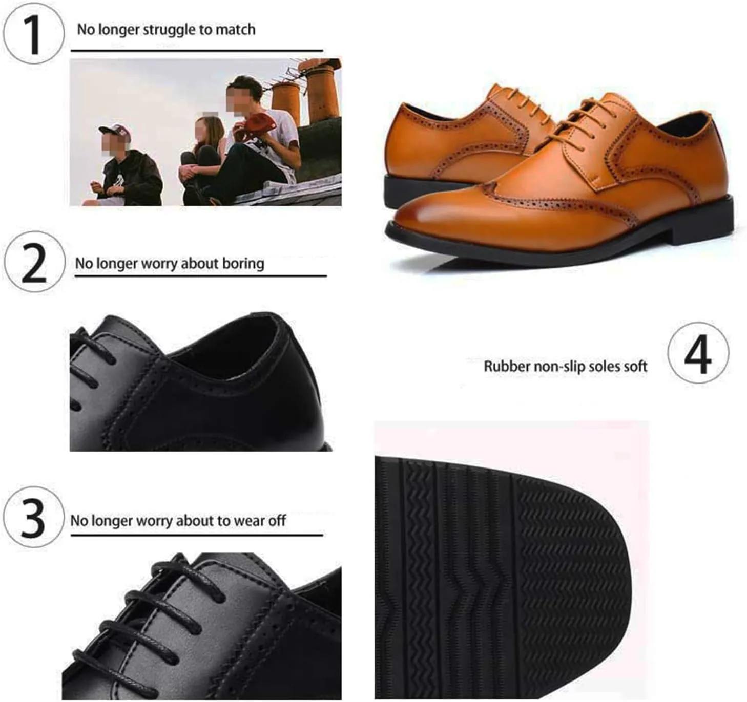 Men's Oxfords Lace Up Casual Dress Shoes Wingtip Brogue Shoes Classic Formal Modern Business Shoes