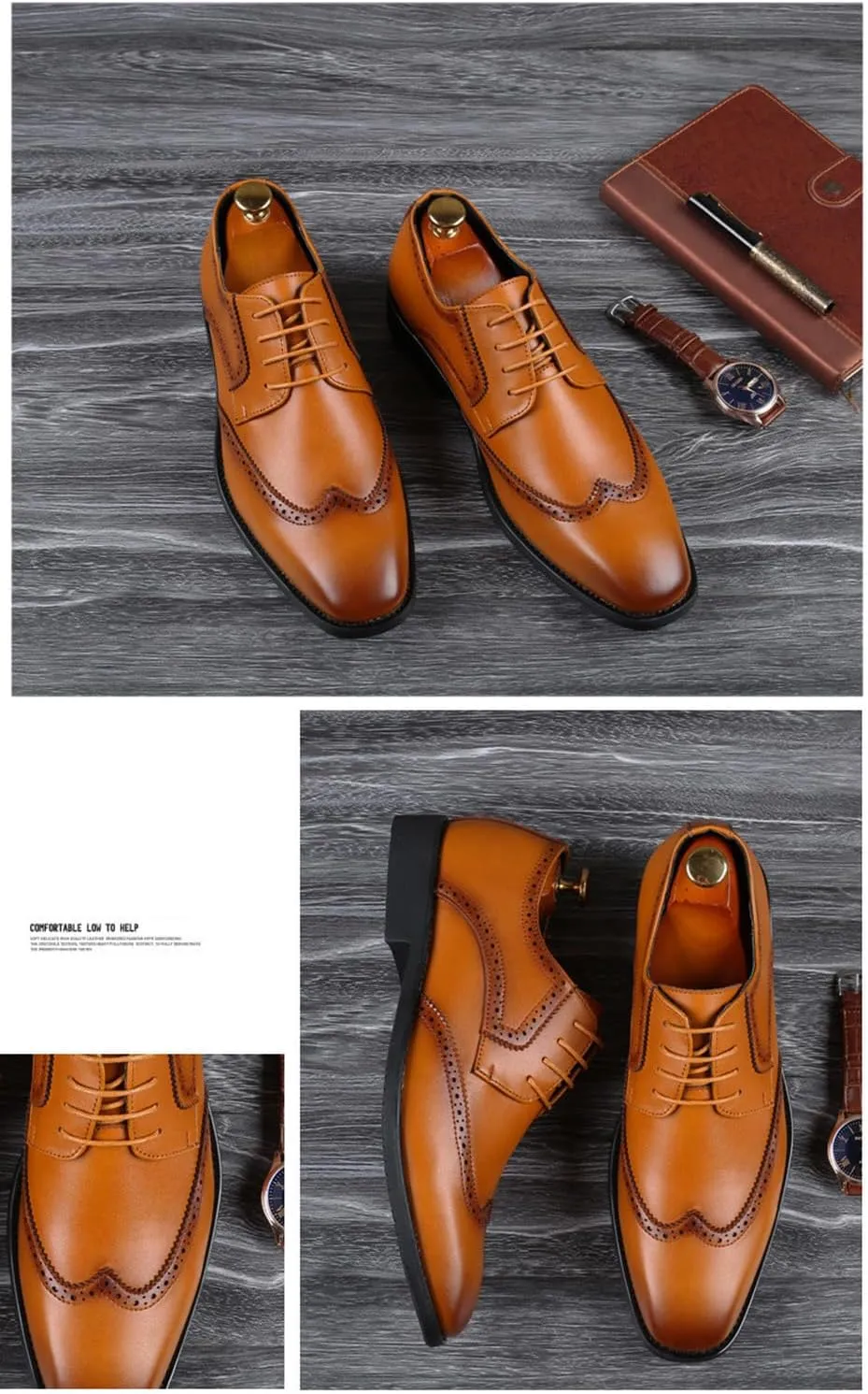 Men's Oxfords Lace Up Casual Dress Shoes Wingtip Brogue Shoes Classic Formal Modern Business Shoes