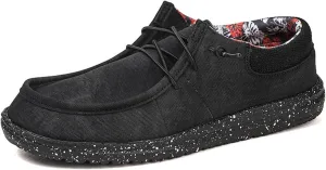 Mens Slip-on Canvas Loafers Casual Comfortable Vintage Boat Shoes Flat Deck Shoes