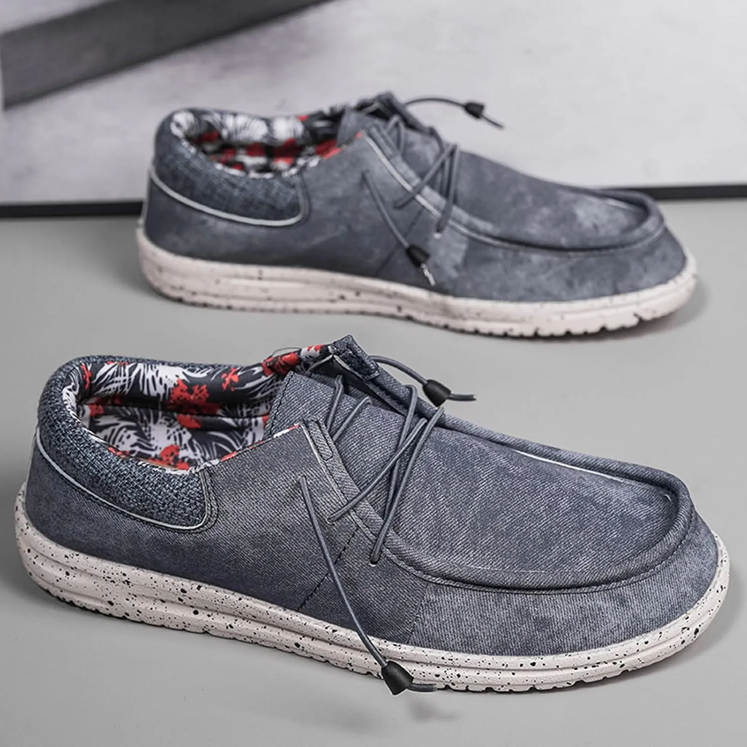 Mens Slip-on Canvas Loafers Casual Comfortable Vintage Boat Shoes Flat Deck Shoes