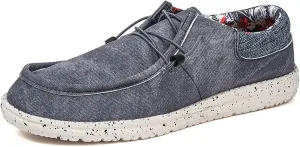 Mens Slip-on Canvas Loafers Casual Comfortable Vintage Boat Shoes Flat Deck Shoes