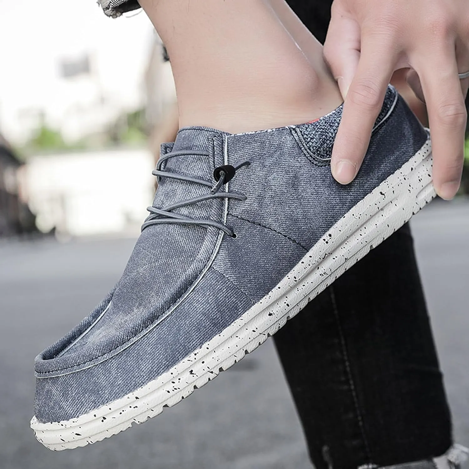 Mens Slip-on Canvas Loafers Casual Comfortable Vintage Boat Shoes Flat Deck Shoes