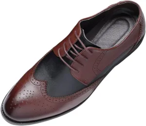 Men's Two Tone Brogue Shoes with Lace up Wingtip Oxfords Comfortable Casual Ball Leather Formal Shoes