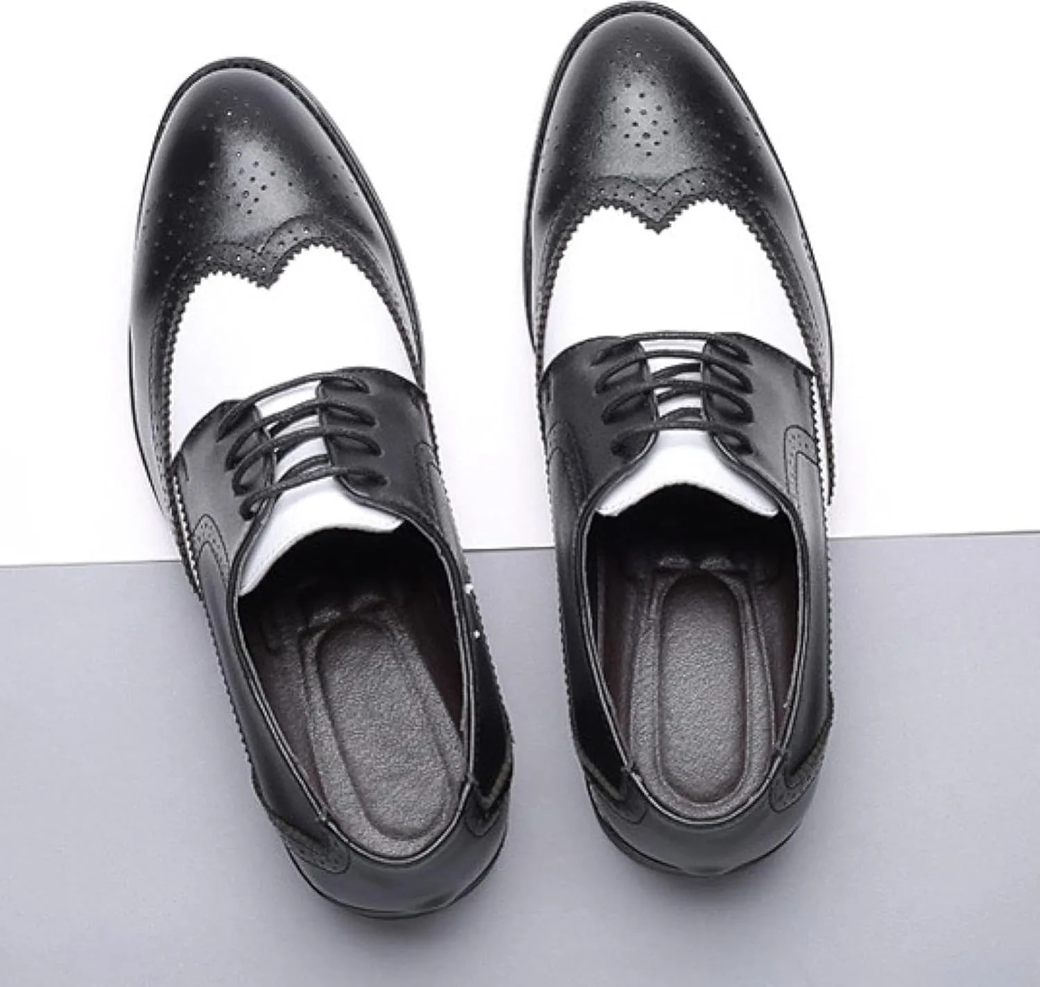 Men's Two Tone Brogue Shoes with Lace up Wingtip Oxfords Comfortable Casual Ball Leather Formal Shoes