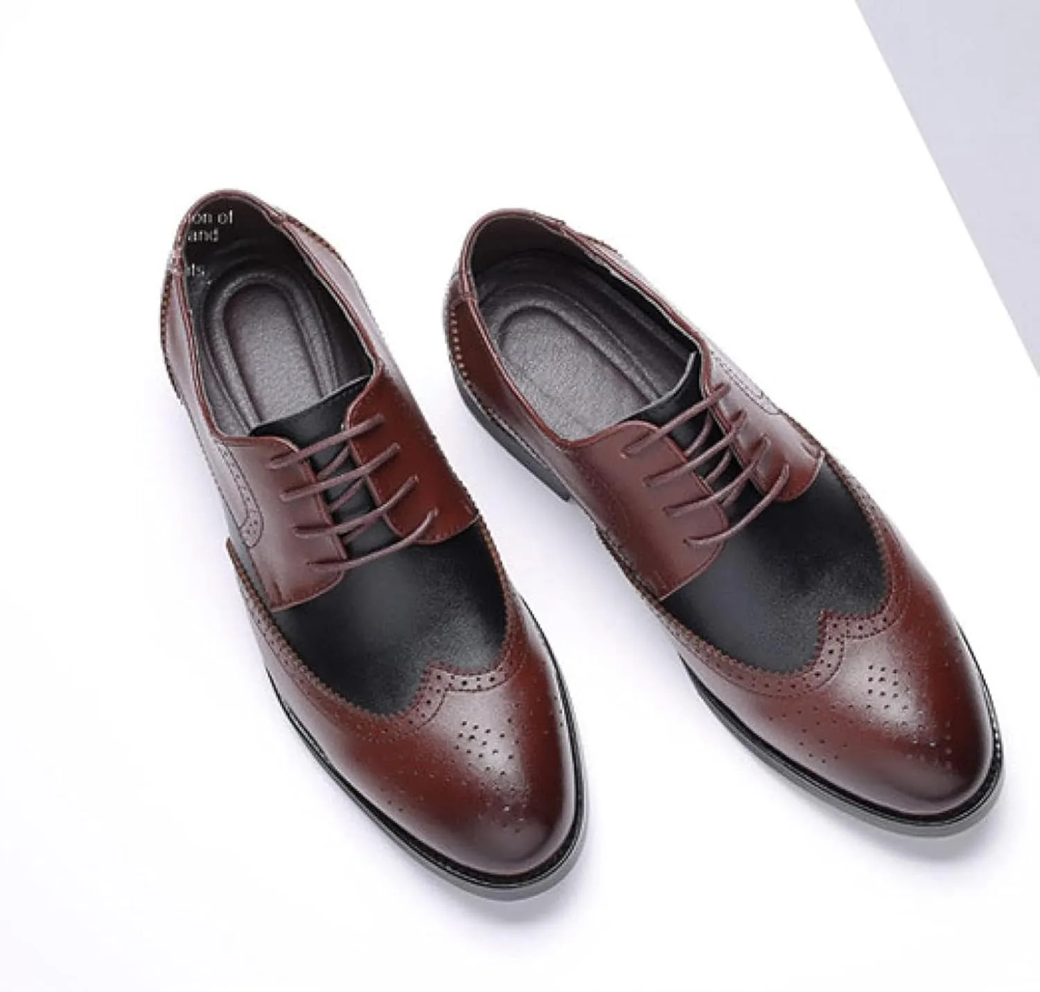 Men's Two Tone Brogue Shoes with Lace up Wingtip Oxfords Comfortable Casual Ball Leather Formal Shoes