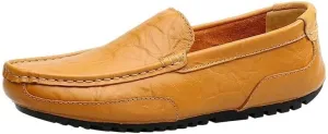 Men's Vintage Loafers Leather Driving Loafers Solid Color Prom Slip Resistant Block Heel Anti-Slip Rubber Sole Shoe Slip-on