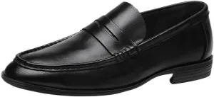 Mens Vintage Shoes Leather Evening Round Toe Solid Color Anti-Slip Rubber Sole Slip Resistant Block Heel Casual Slip-on