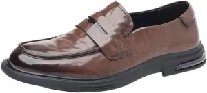 Men's Vintage Shoes Vegan Leather Evening Round Toe Solid Color Working Non Slip Block Heel Anti-Slip Slip Resistant Shoe Slip On