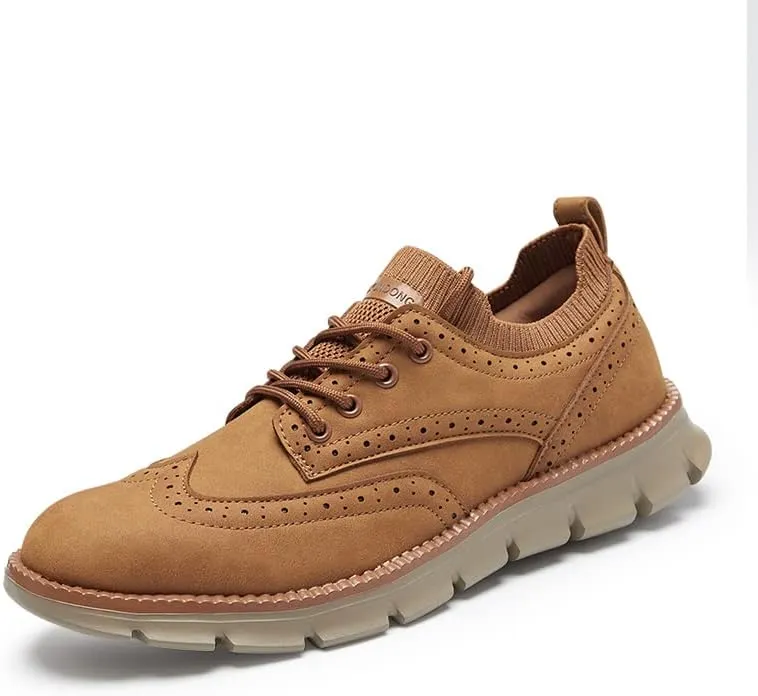 Men's Wingtip Oxford Brogue Shoes, Knit Collar, Casual Dress Sneakers, Brown,Black