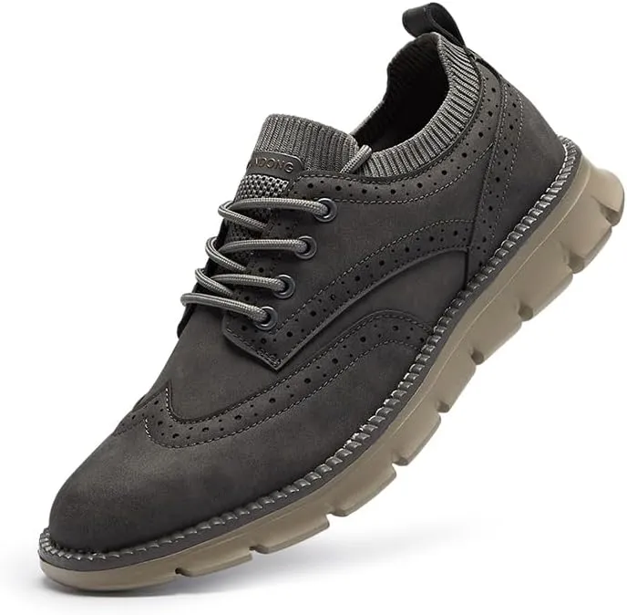 Men's Wingtip Oxford Brogue Shoes, Knit Collar, Casual Dress Sneakers, Brown,Black